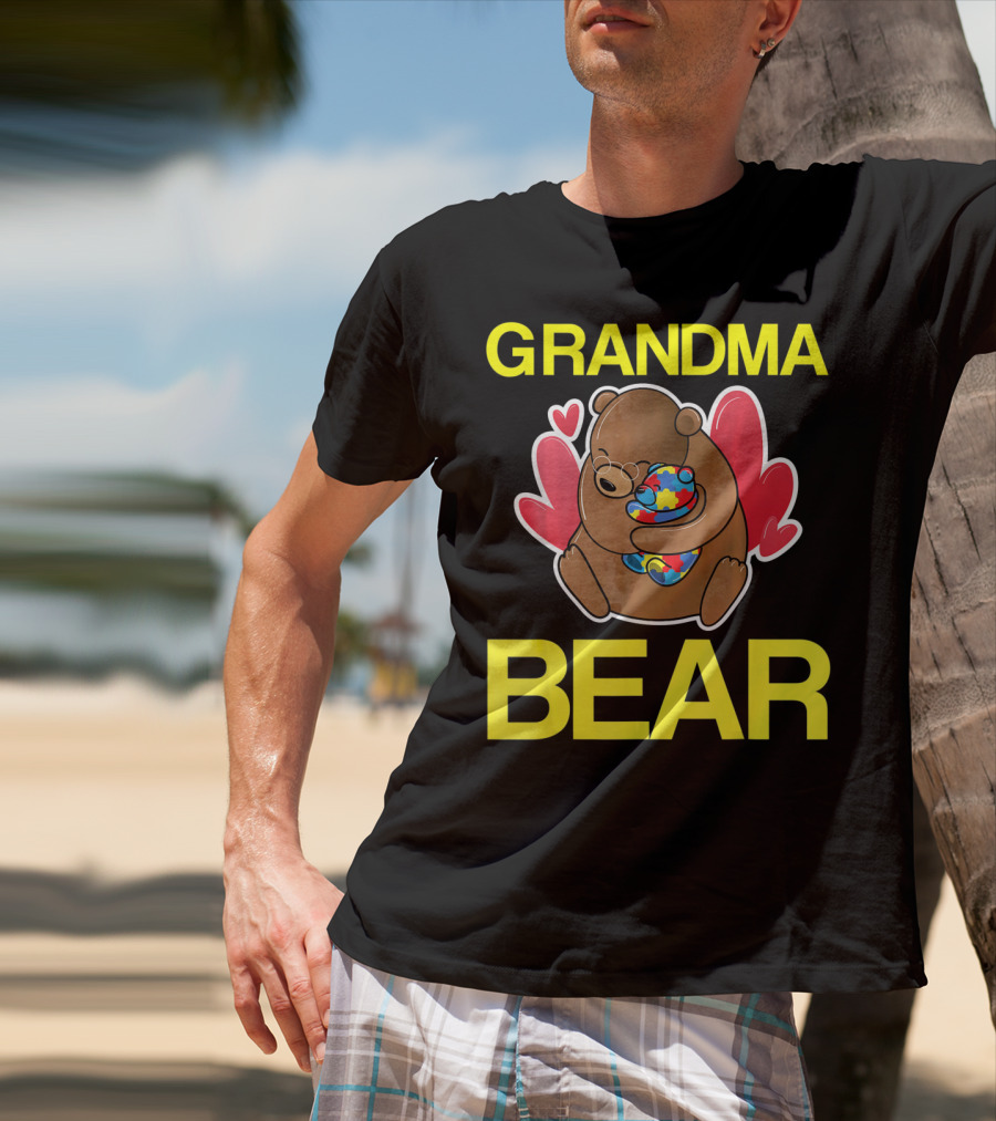 Grandma Bear Hugging Bear With Autism Puzzle Heart Balloon T-Shirt