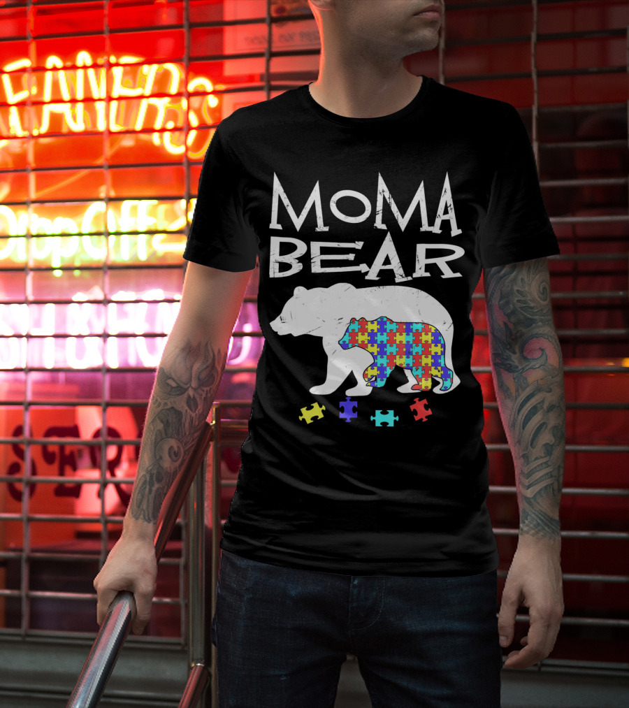 Moma Bear Autism Awareness Puzzle Piece T-Shirt