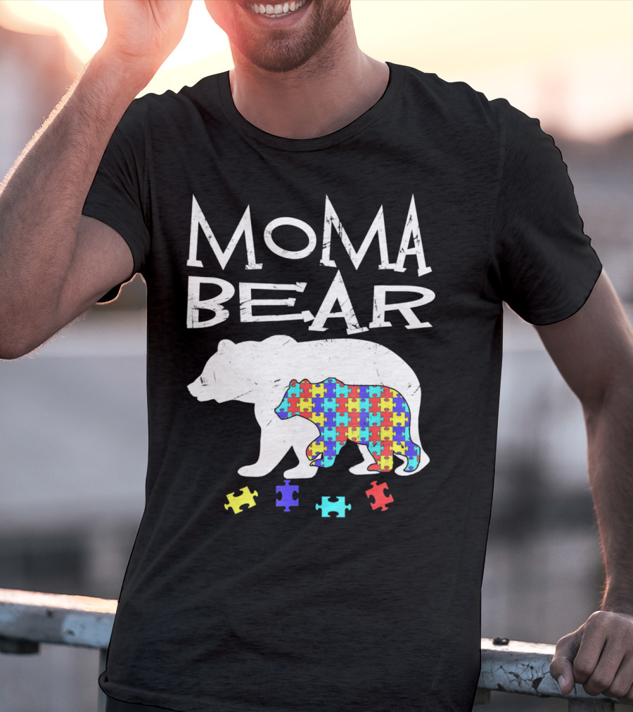 Moma Bear Autism Awareness Puzzle Piece T-Shirt