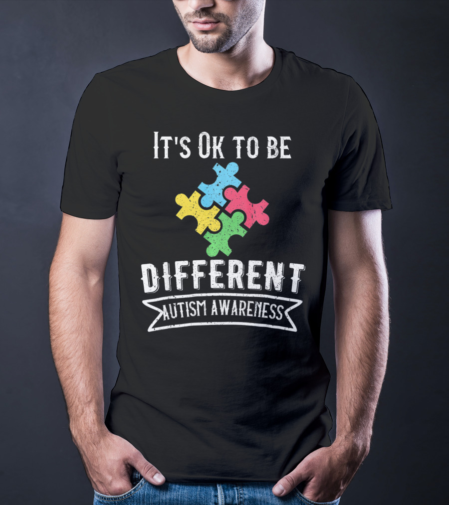 It's Ok To Be Different Autism Awareness Puzzle Pieces T-Shirt
