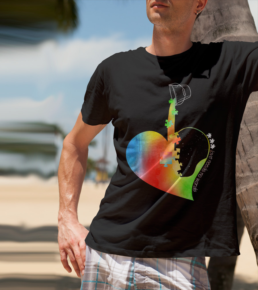 Love Needs No Words Autism Awareness Heart With Puzzle Pieces And Paint Bucket T-Shirt