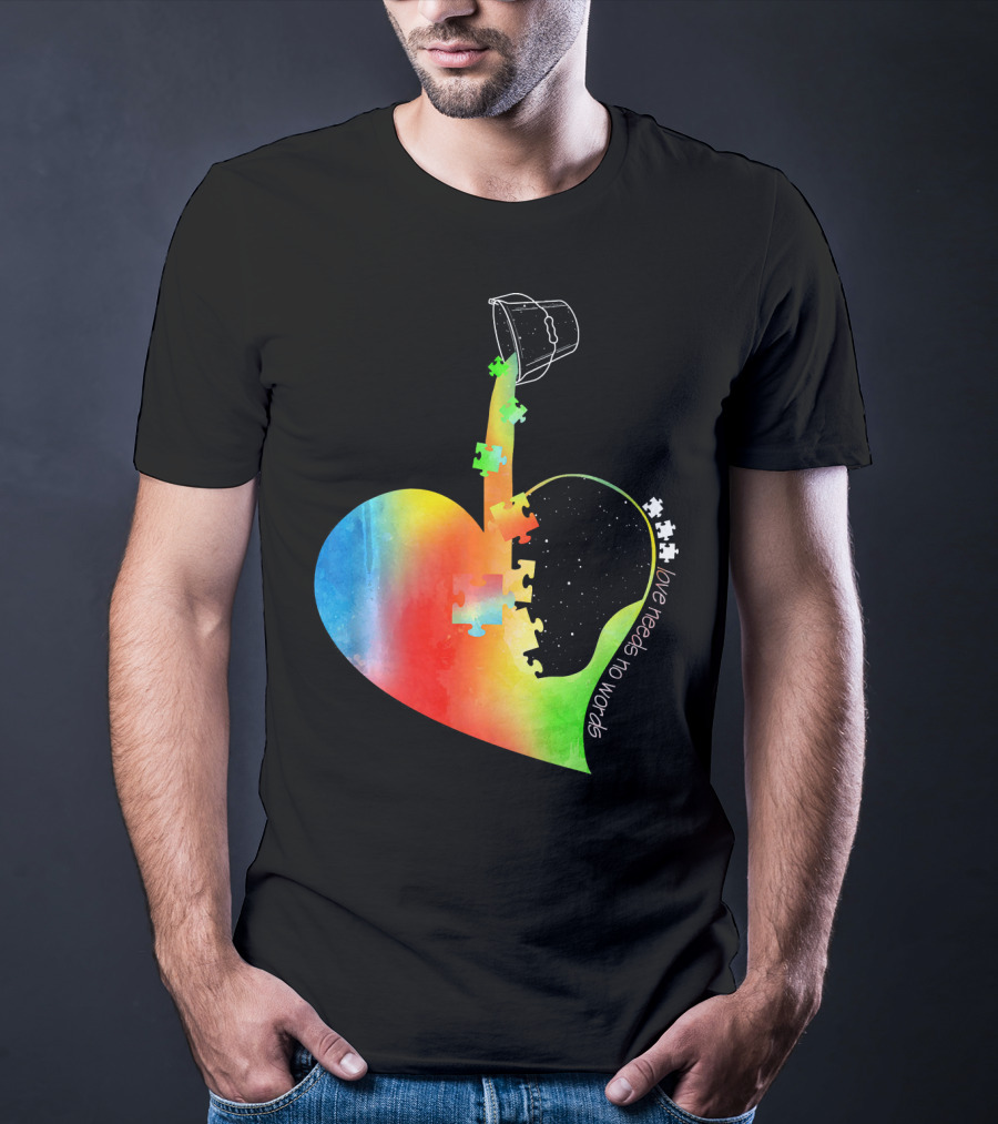 Love Needs No Words Autism Awareness Heart With Puzzle Pieces And Paint Bucket T-Shirt