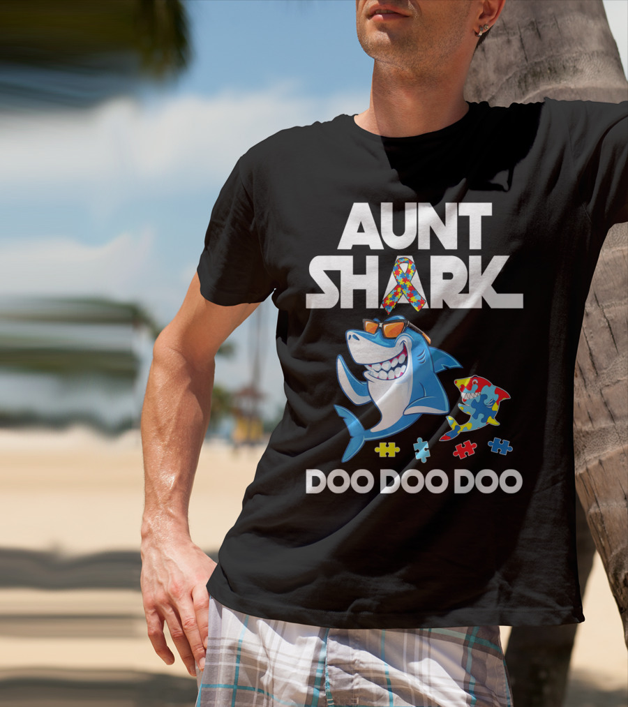 Aunt Shark Autism Awareness Doo Doo Doo T-Shirt