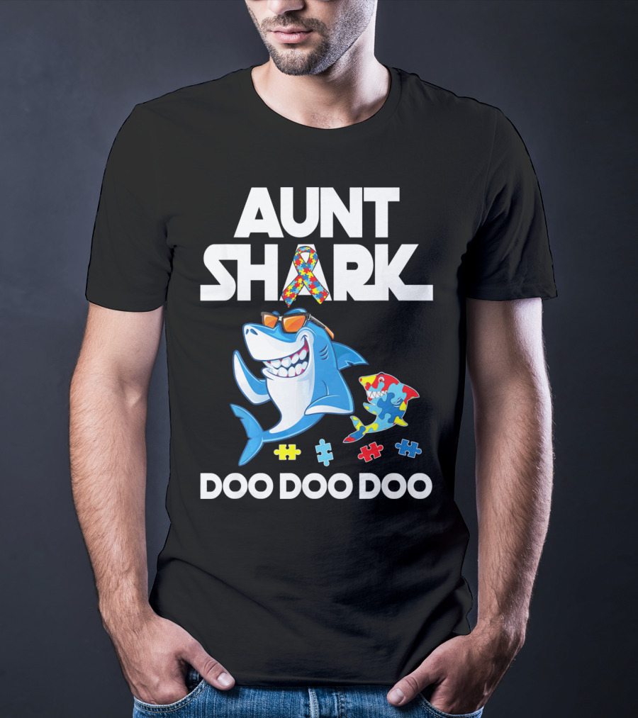 Aunt Shark Autism Awareness Doo Doo Doo T-Shirt