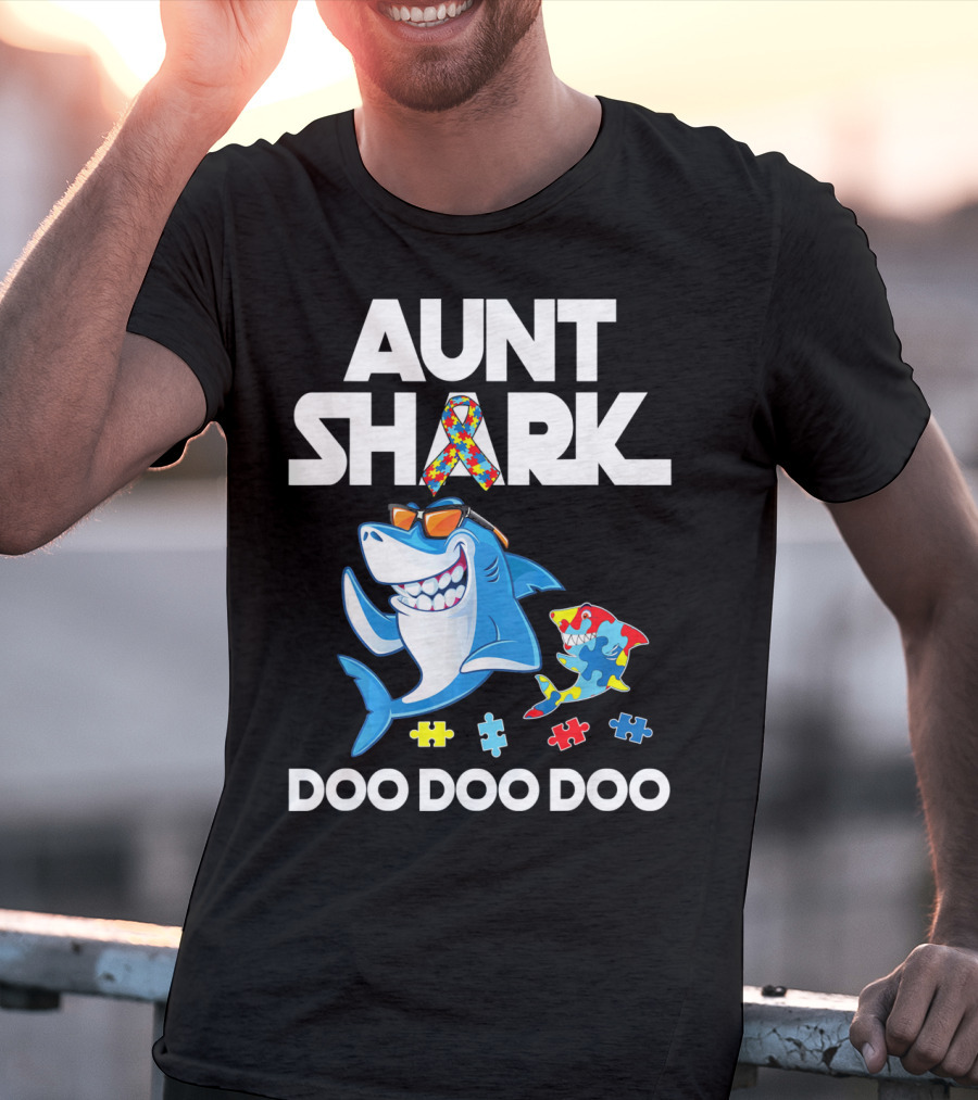 Aunt Shark Autism Awareness Doo Doo Doo T-Shirt