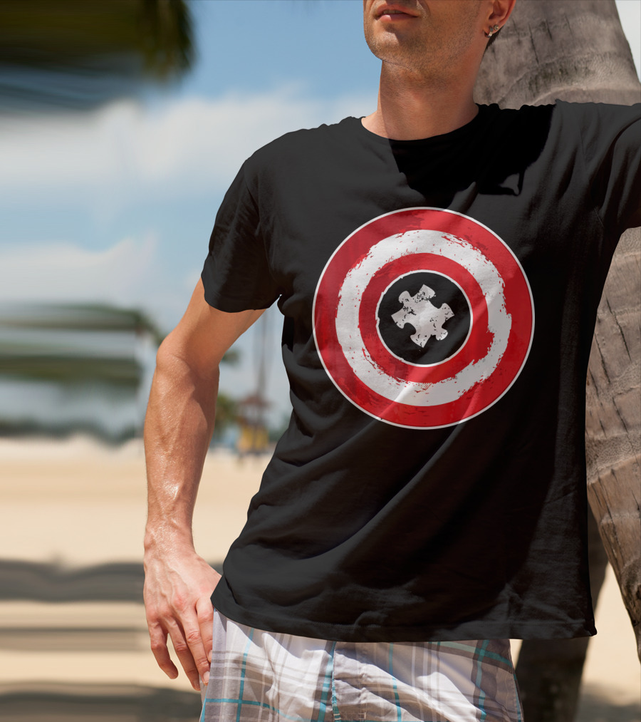 Autism Awareness Day Superhero Puzzle Piece Shield T-Shirt