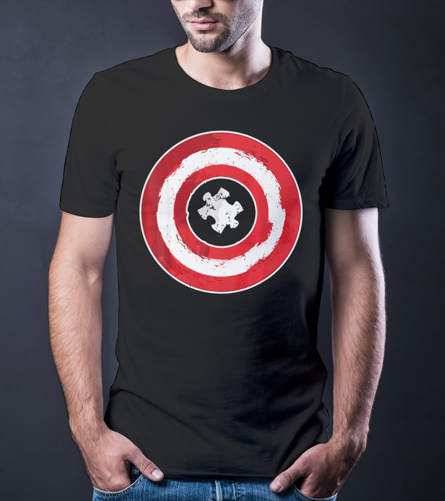 Autism Awareness Day Superhero Puzzle Piece Shield T-Shirt