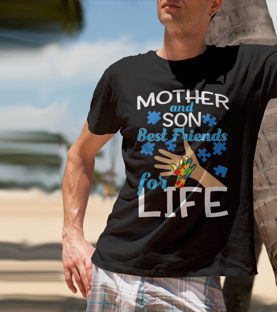 Mother And Son Best Friends For Life Autism Awareness Puzzle Piece T-Shirt
