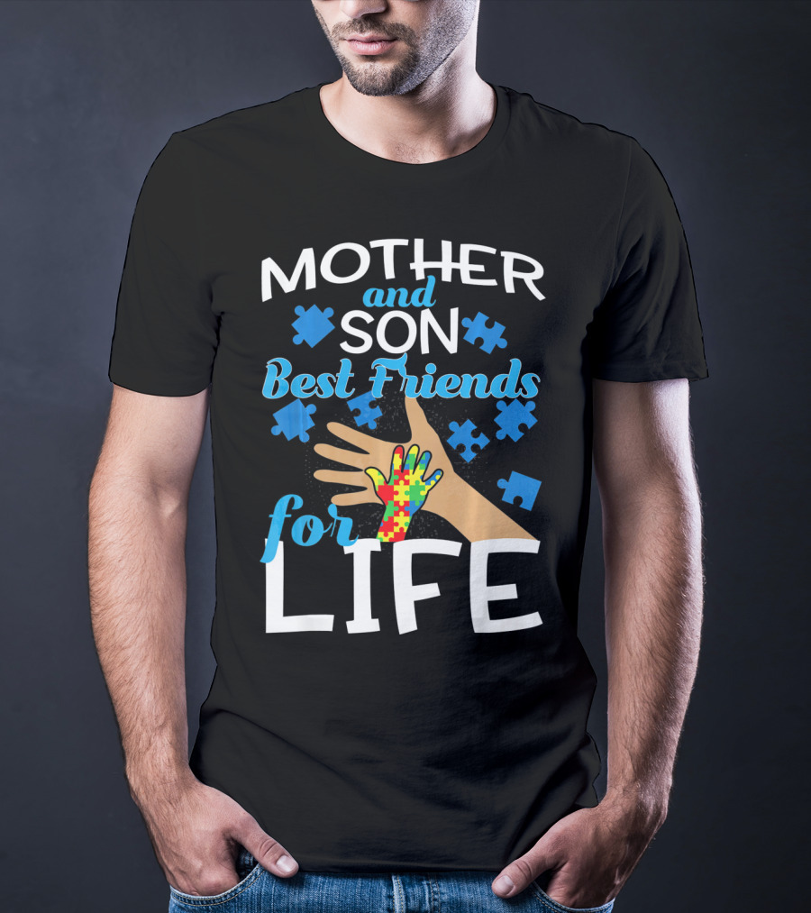 Mother And Son Best Friends For Life Autism Awareness Puzzle Piece T-Shirt