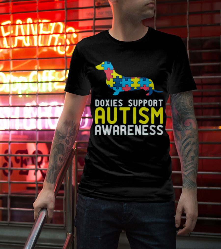 Doxies Support Autism Awareness Puzzle Piece Dachshund T-Shirt
