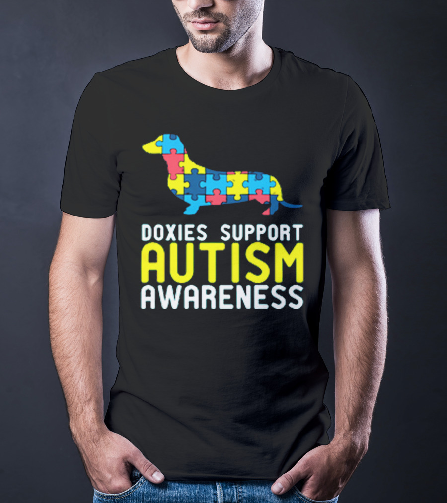 Doxies Support Autism Awareness Puzzle Piece Dachshund T-Shirt