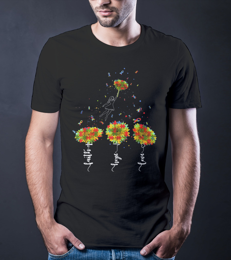 Faith Hope Love Sunflower Puzzle Pieces Balloon T-Shirt