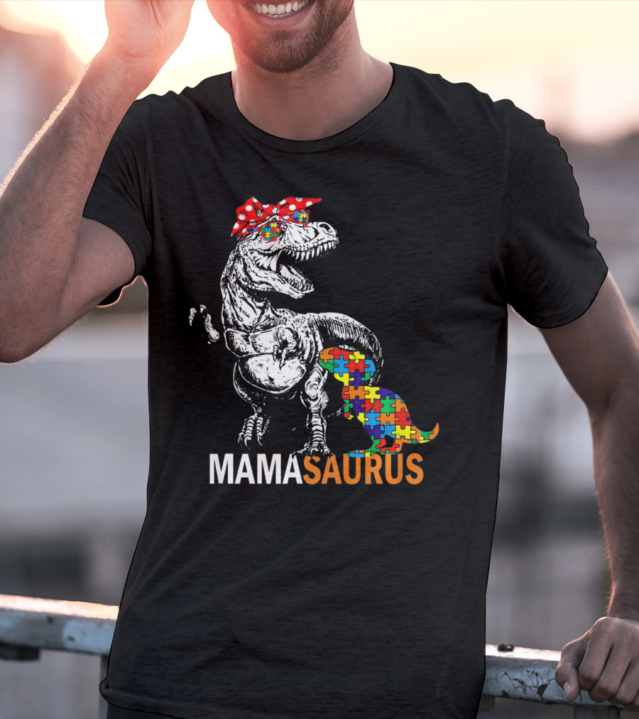 Mamasaurus Dinosaur Puzzle Piece Autism Awareness T-Shirt