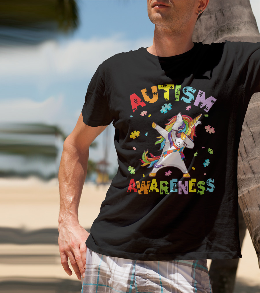 Autism Awareness Cute Unicorn Dabbing With Puzzle Pieces T-Shirt