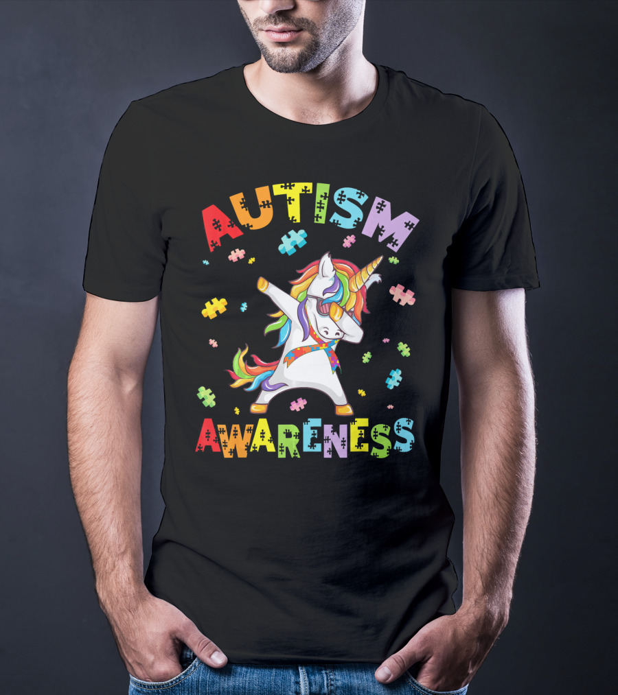 Autism Awareness Cute Unicorn Dabbing With Puzzle Pieces T-Shirt