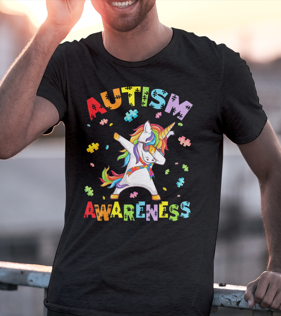 Autism Awareness Cute Unicorn Dabbing With Puzzle Pieces T-Shirt