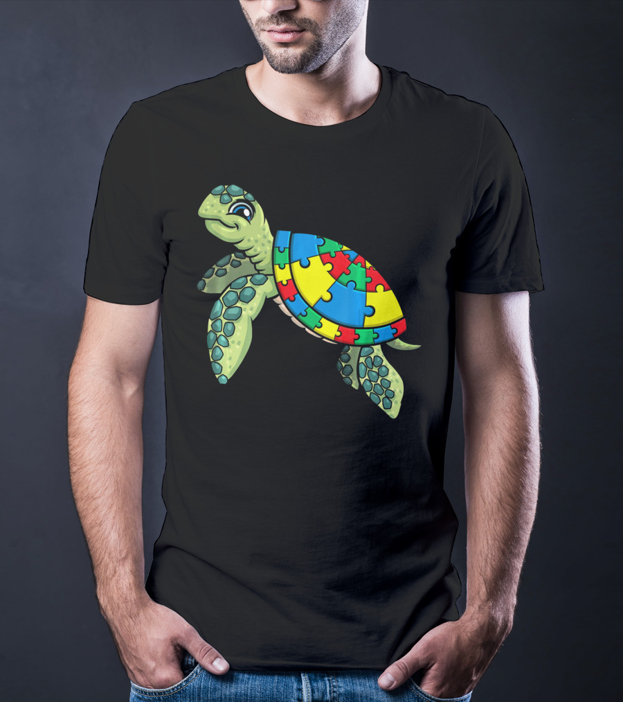 Turtle With Colorful Puzzle Pieces For Autism Awareness T-Shirt