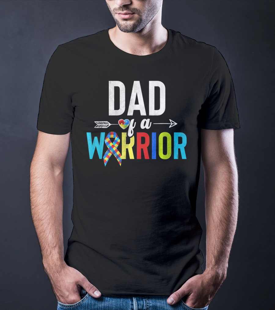 Dad Of A Warrior Autism Puzzle Heart T-Shirt