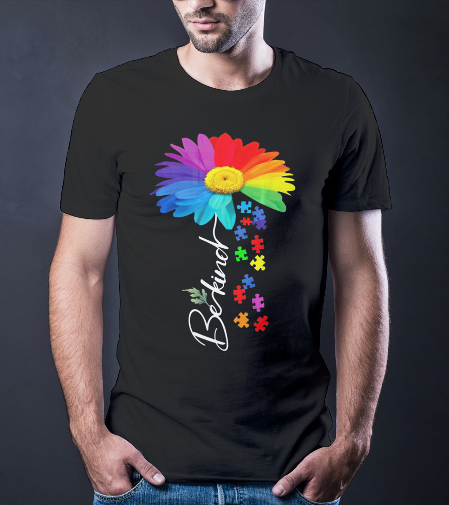 Be Kind Autism Awareness Sunflower Puzzle Unity T-Shirt
