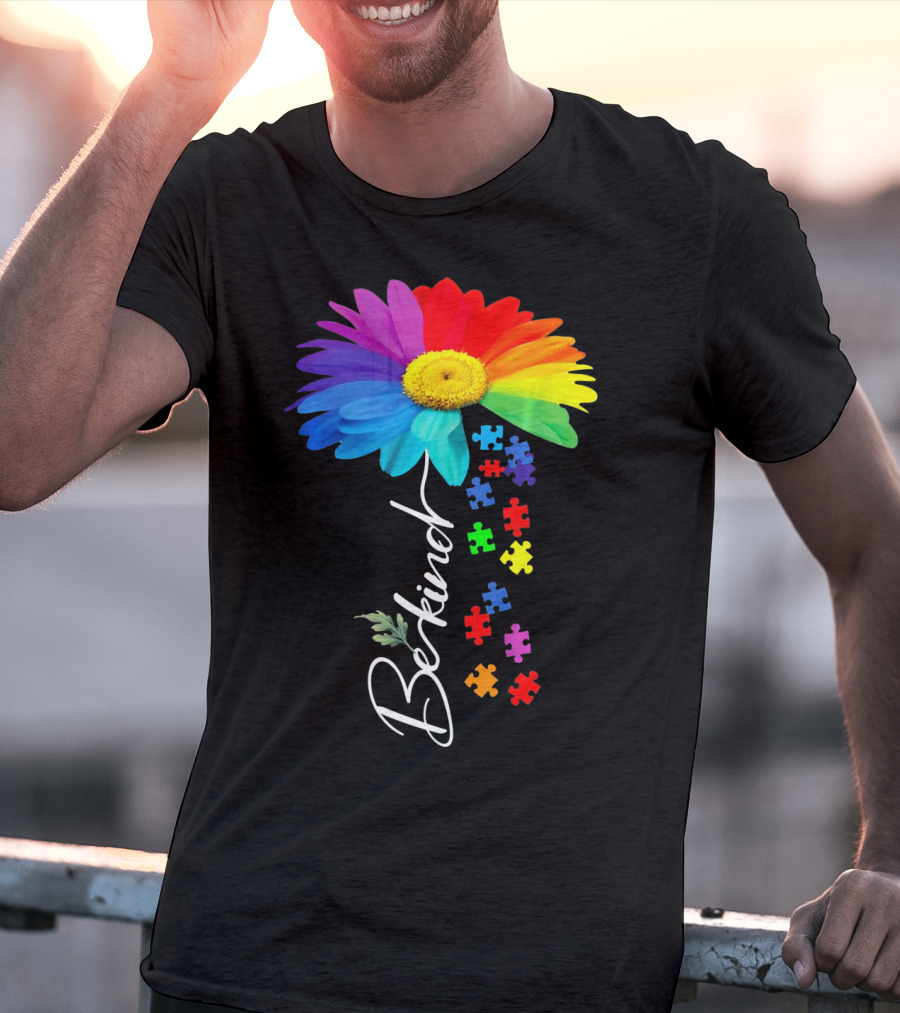 Be Kind Autism Awareness Sunflower Puzzle Unity T-Shirt
