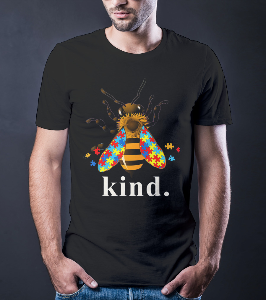 Autism Awareness Bee With Puzzle Piece Wings And Kind Text T-Shirt