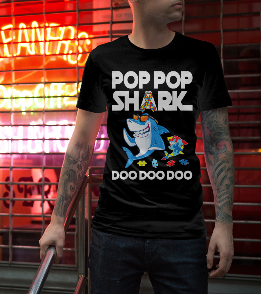 Pop Pop Shark Autism Awareness Doo Doo Doo T-Shirt