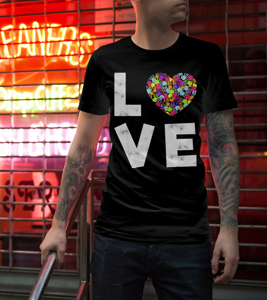 LOVE Heart With Colorful Handprints For Autism Awareness T-Shirt