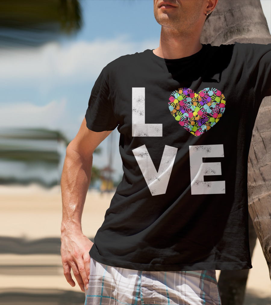 LOVE Heart With Colorful Handprints For Autism Awareness T-Shirt
