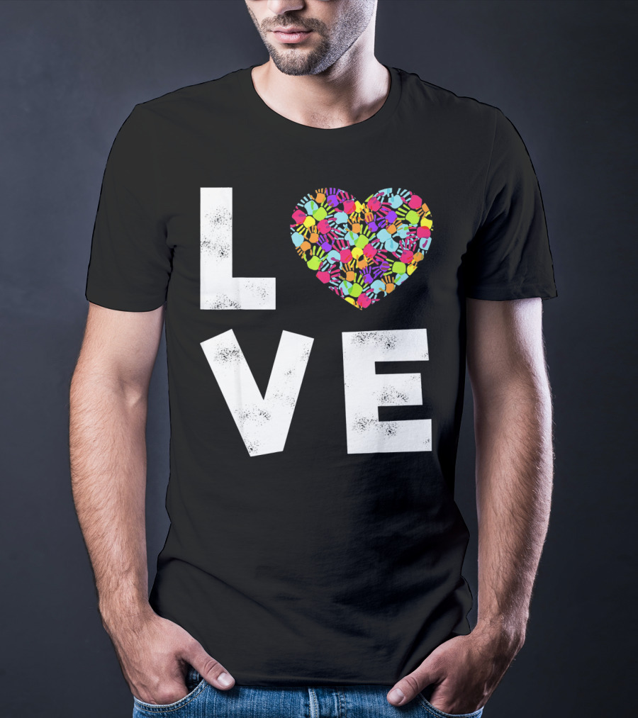 LOVE Heart With Colorful Handprints For Autism Awareness T-Shirt