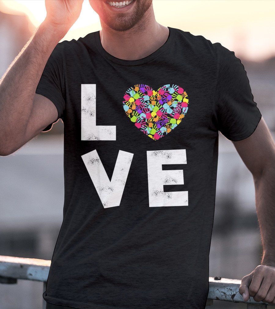 LOVE Heart With Colorful Handprints For Autism Awareness T-Shirt
