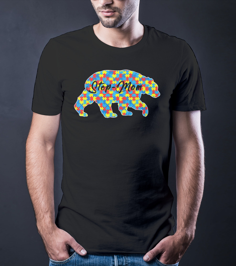 Step Mom Bear Puzzle Autism Awareness T-Shirt