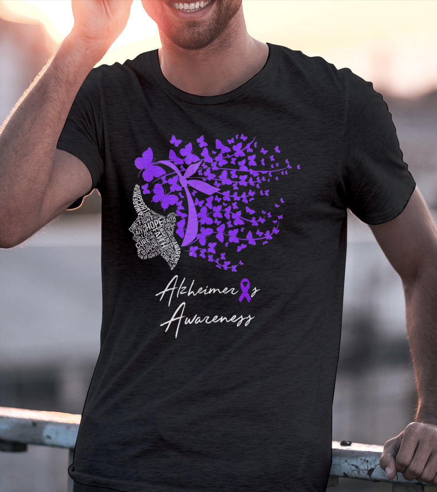 Alzheimers Awareness Hope Courage Faith Empowerment Butterfly T-Shirt