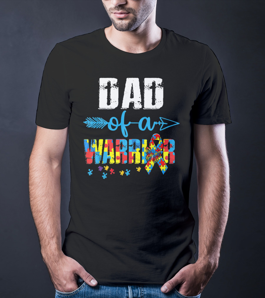Dad Of A Warrior Autism Awareness Ribbon Arrow Puzzle T-Shirt