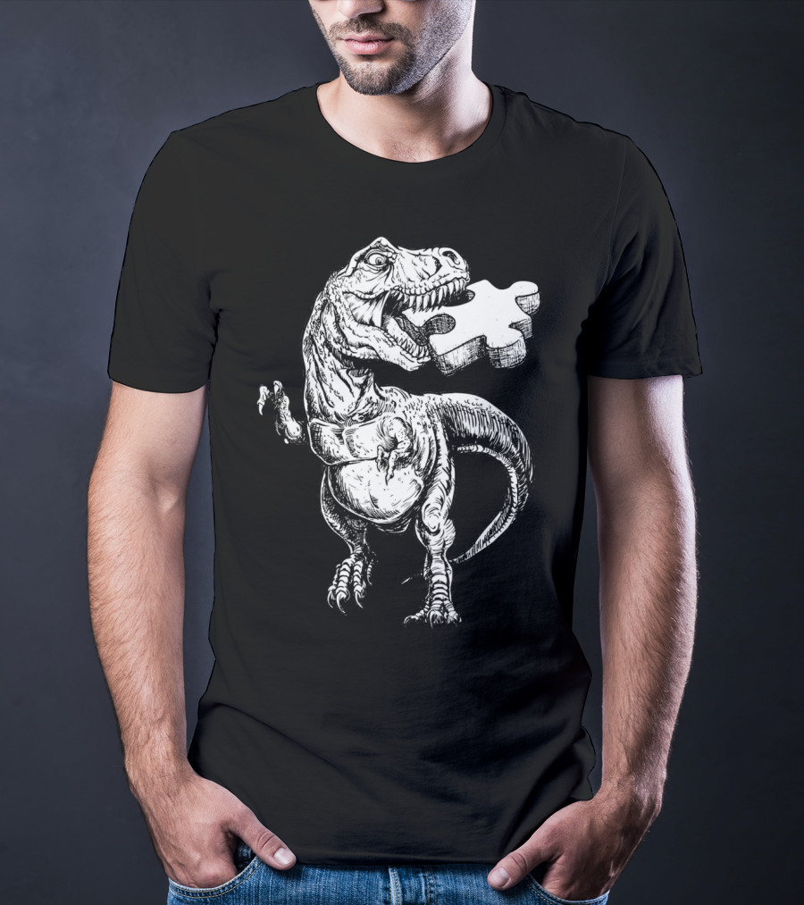 Cool Dinosaur Puzzle Piece Autism Awareness T-Shirt