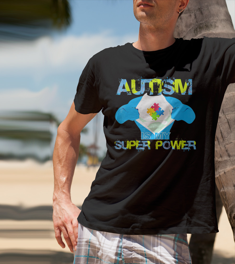 Autism Is My Super Power Puzzle Piece Autism Awareness T-Shirt