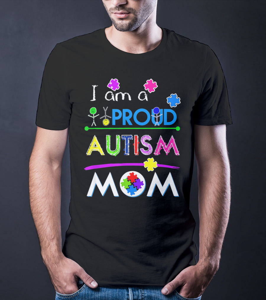 I Am A Proud Autism Mom Puzzle Pieces T-Shirt