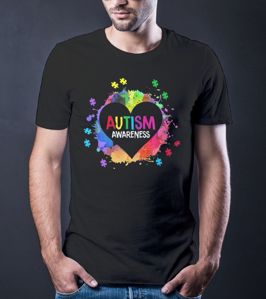 Autism Awareness Colorful Heart Puzzle Splash T-Shirt