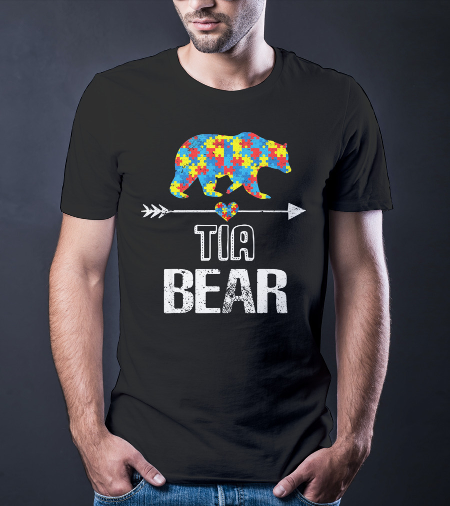 Tia Bear Autism Awareness Puzzle Arrow Love T-Shirt