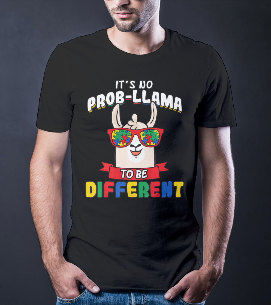 It's No Prob-Llama To Be Different Autism Puzzle Sunglasses T-Shirt