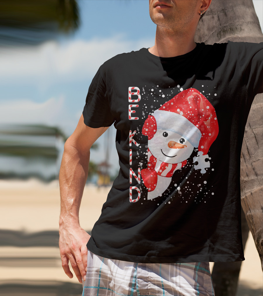 Be Kind Snowman Santa Hat Autism Puzzle Piece Holiday T-Shirt