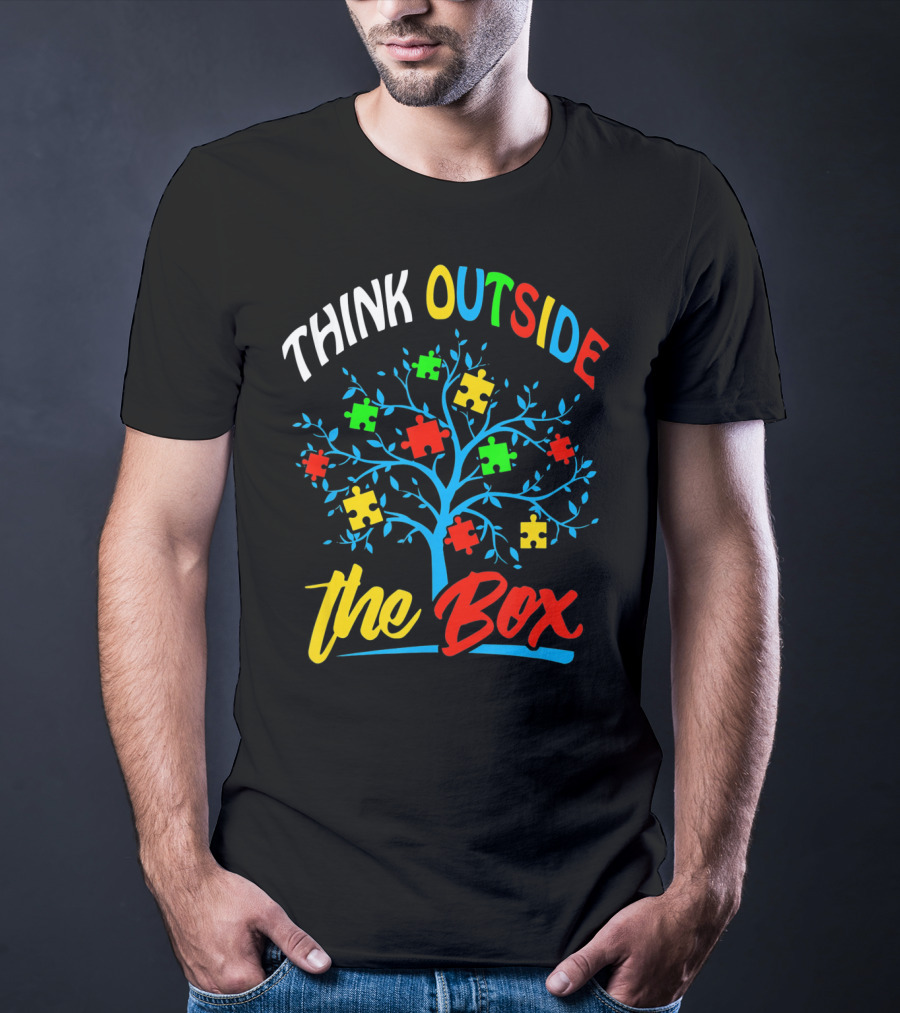 Think Outside The Box Puzzle Tree Autism Awareness T-Shirt