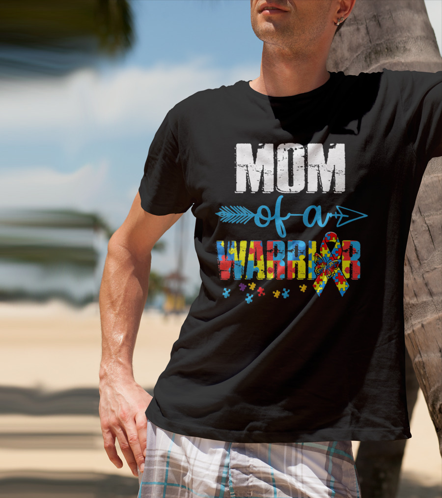 MOM Of A Warrior Autism Awareness Puzzle T-Shirt