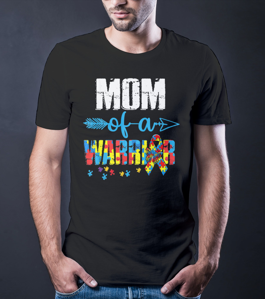 MOM Of A Warrior Autism Awareness Puzzle T-Shirt