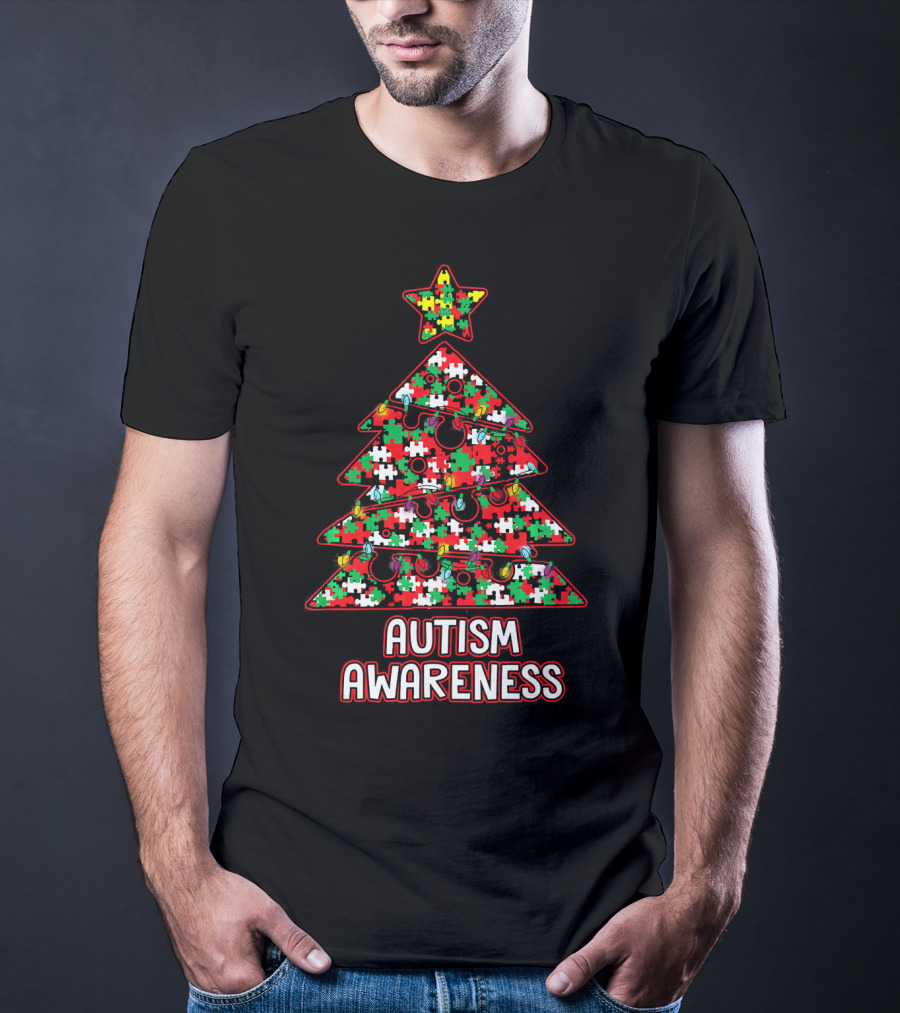 Christmas Puzzle Tree Autism Awareness T-Shirt