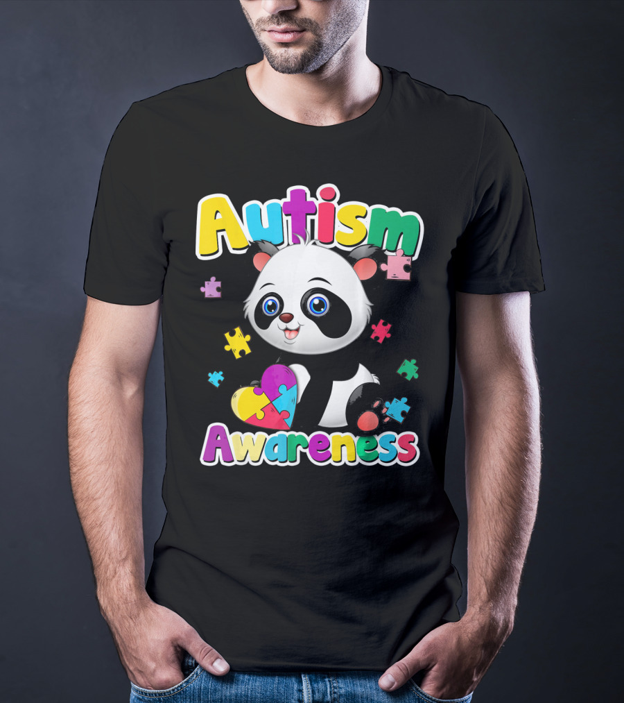 Autism Awareness Panda Heart Puzzle T-Shirt