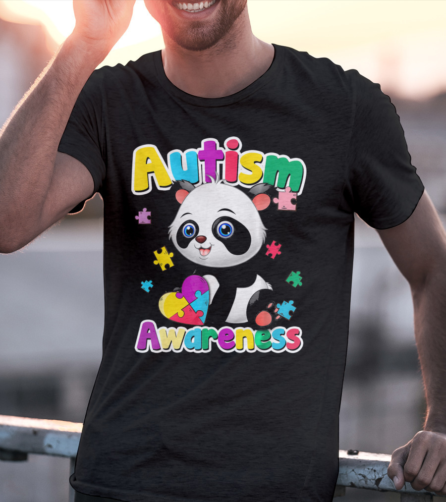 Autism Awareness Panda Heart Puzzle T-Shirt