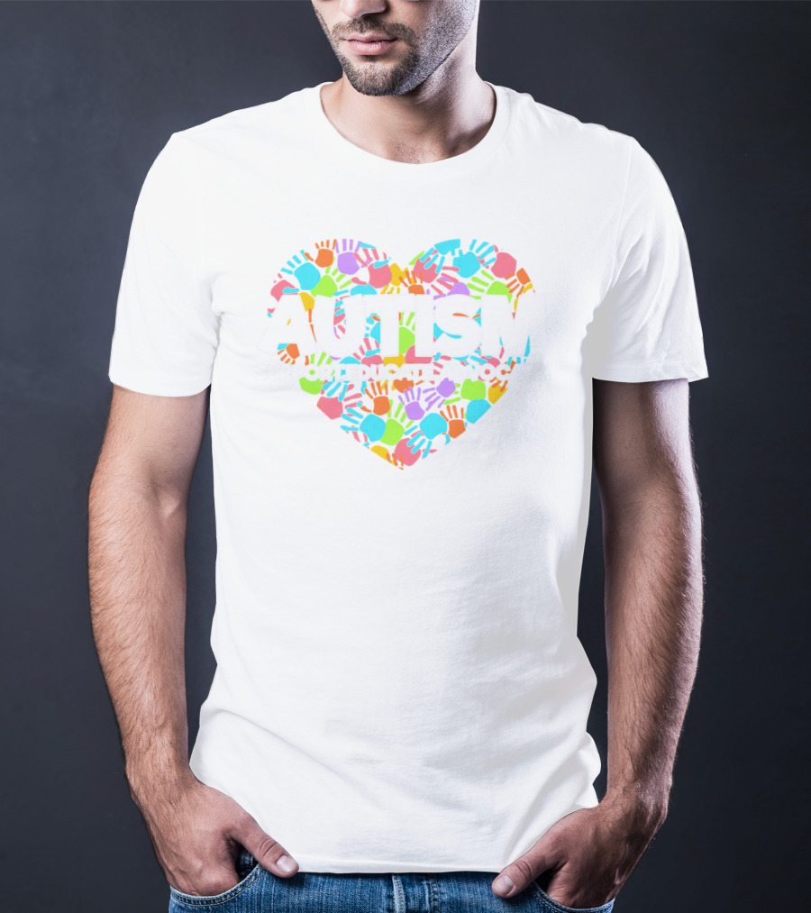 AUTISM SUPPORT EDUCATE ADVOCATE Colorful Heart Hands T-Shirt