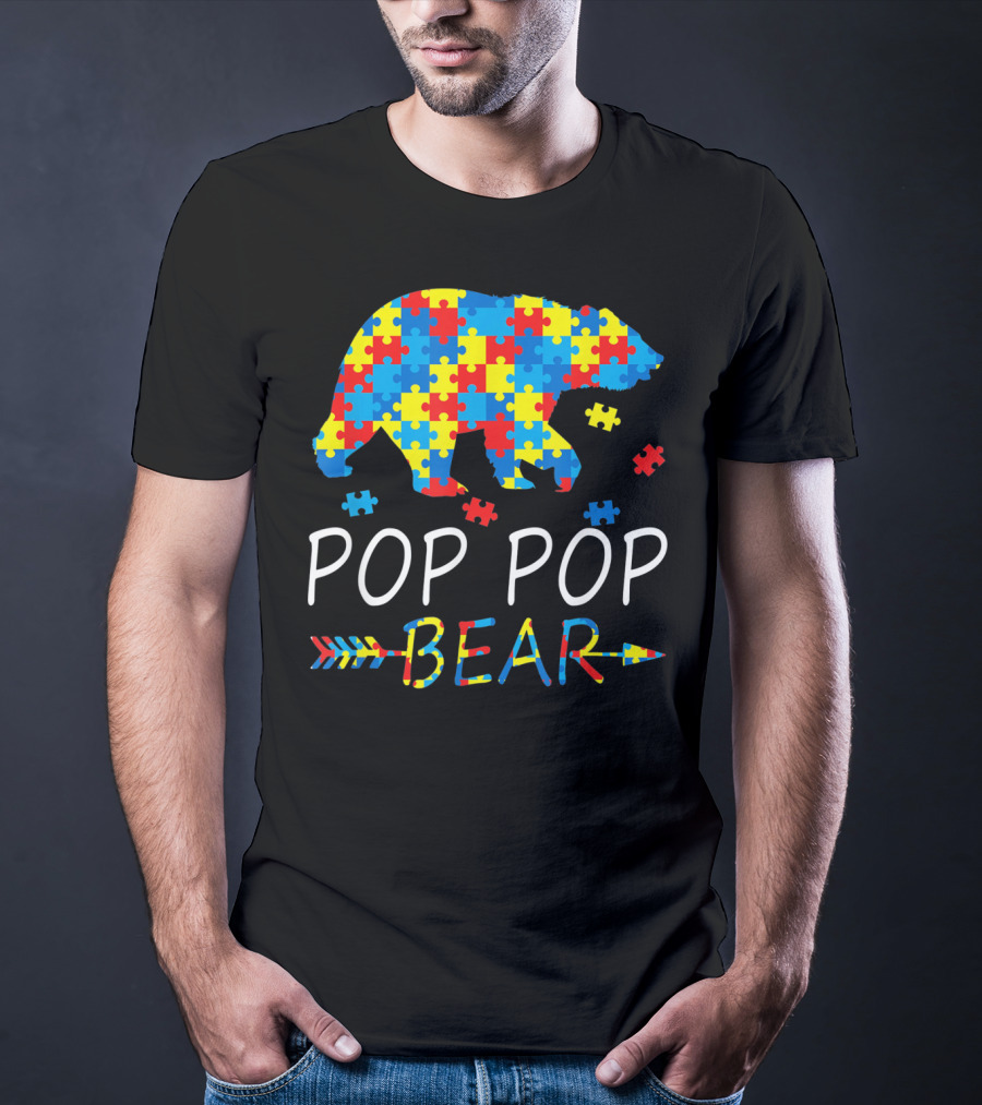 Pop Pop Bear Puzzle Autism Awareness Mens T-Shirt