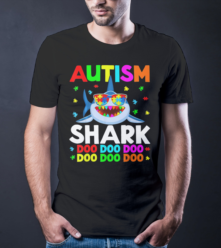 Autism Shark Doo Doo Doo Puzzle Autism Shark Sunglasses T-Shirt