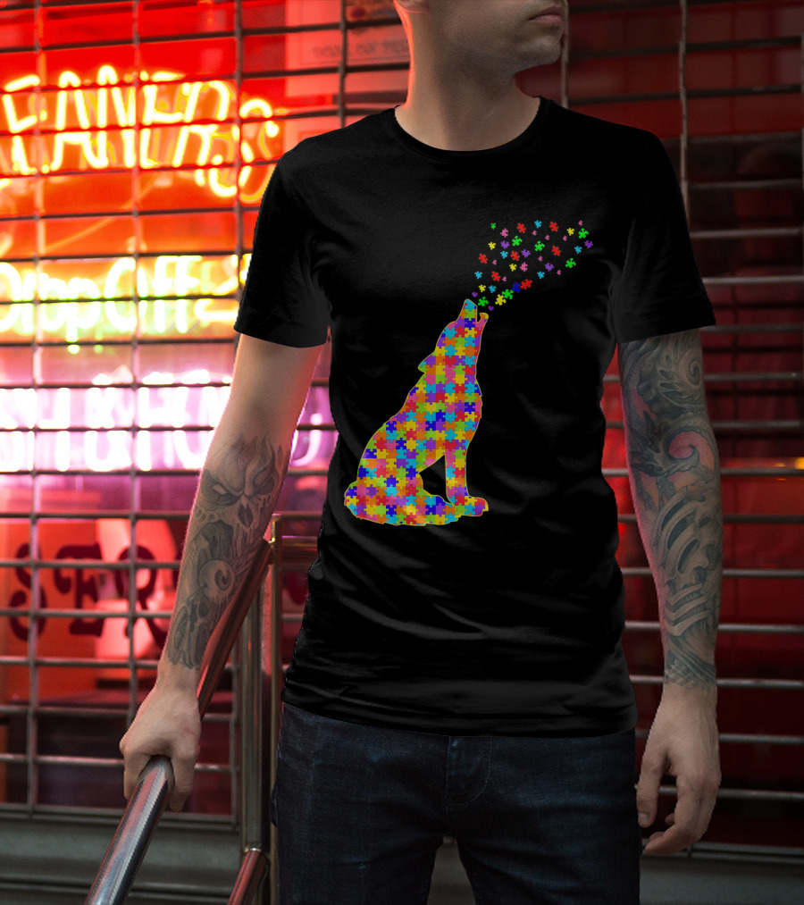 Wolf Puzzle Autism Awareness Puzzle Pieces T-Shirt